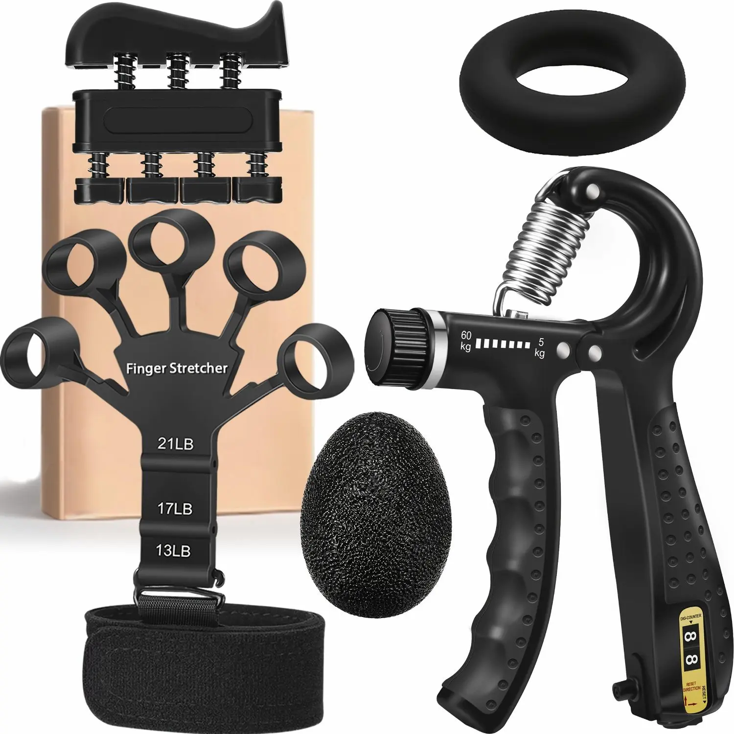 Grip Strengthener Set, Hand Grip Exerciser Set, Forearm Workout Gripper Set, Adjustable Hand Grip Strengthener Set, Grip Strength Trainer, Hand Exerciser, 5-60LBS Forearm Workout Kit for Men & Women