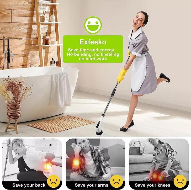 [Tiktok Made Me Buy It!]9 in 1 Electric Spin Scrubber with Interchangeable Brushes IPX7 Waterproof for Deep Cleaning Versatile Home Cleaning Tool Ideal for Multiple Tasks