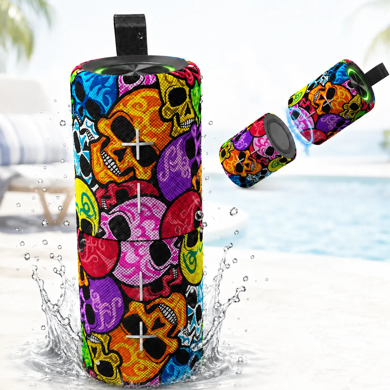 Portable Bluetooth Speaker with Detachable Magnetic Dual Speakers, 20W Stereo Sound, IPX5 Water-Resistant, RGB Lights, Up to 12H Playtime, USB-C, AUX & TF Card,Detachable  Speaker