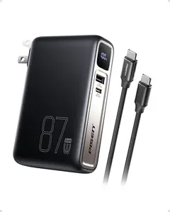 PISEN Wall Charger Power Bank - 87W 2-in-1 Hybrid Charger, 10000mAh GaN USB-C Portable Charger with Wall Plug, 87W Hybrid Charger Power Bank with Wall Plug for iPhone, iPad, MacBook, Samsung, Laptops