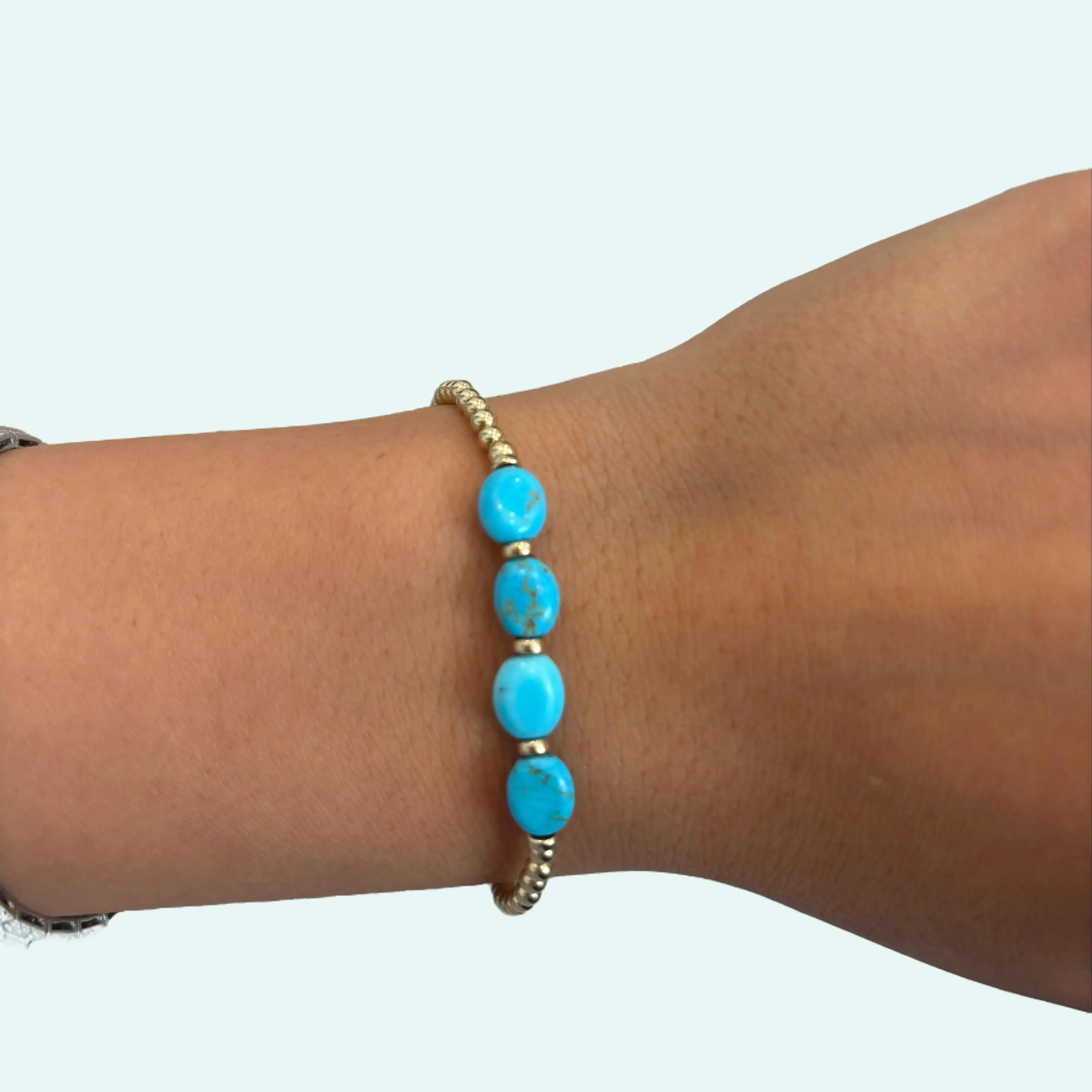 Protect Your Pulse – 14k Real Gold-Filled Bracelet Highlighting 4 Large Turquoise Beads (Pressed)