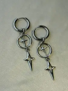 Punk Style Star & Cross Design Earrings, Studded Cross Earrings, Fashionable Jewelry for Women & Girls, Trendy All-match & Exquisite Jewelry for Birthday Gift