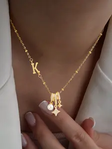 Women's Letter Star Artificial Pearl Pendant Necklace, Fashion Stainless Steel Chain Jewelry, Casual All-Season Accessory for Women, Fashionable Jewelry Accessories