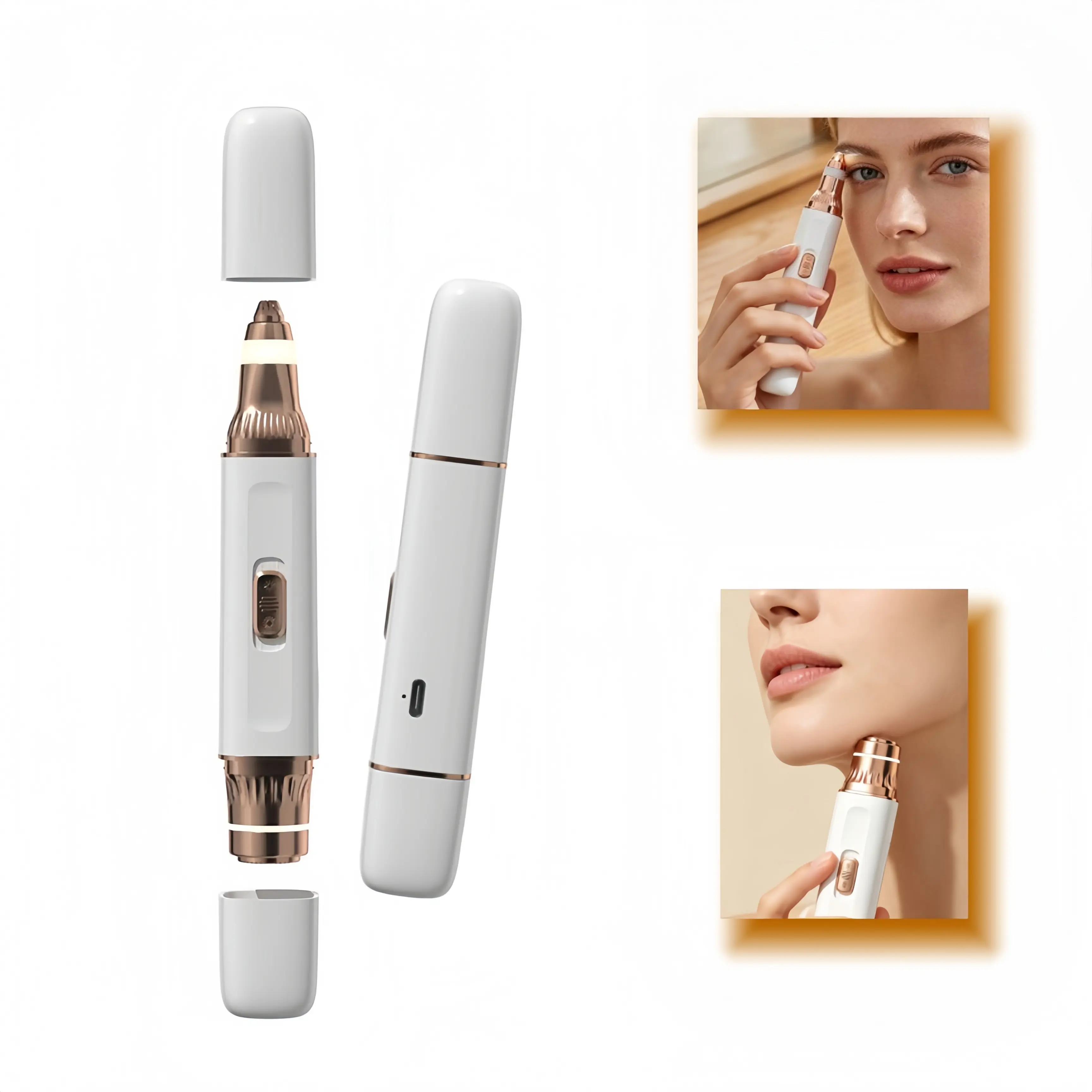 2 in 1 facial & eyebrow hair trimmer for Women, Rechargeable Face Razor, Lip & Peach Fuzz Remover, Precision Eyebrow Shaper, Portable Painless Hair Removal Tool