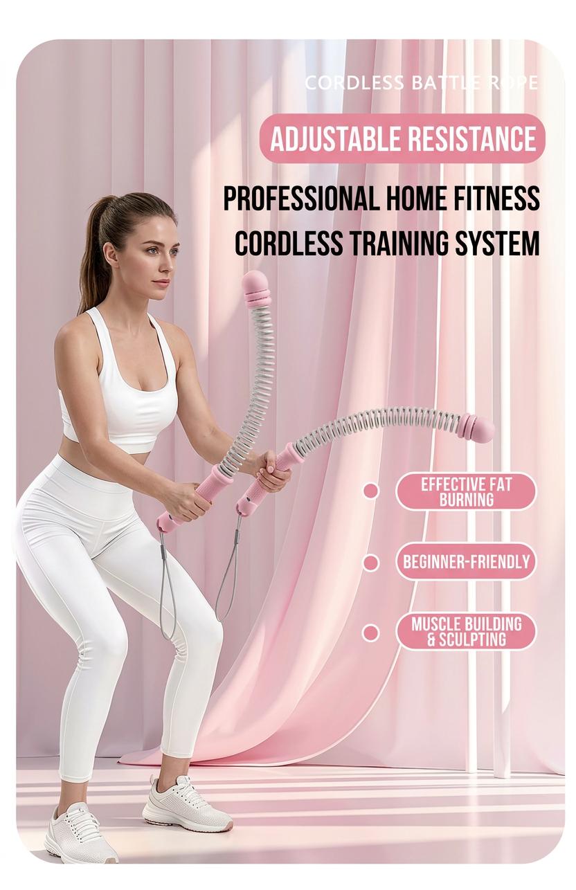 Professional Cordless Battle Ropes for Home Gym - Weighted Training Ropes for Arm & Core Strength (Black/Pink)