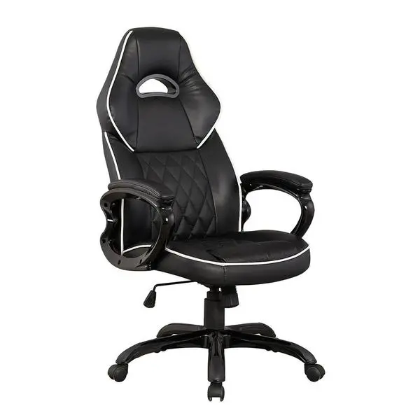 Black PU Leather Modern Racer Look Executive Office Chair - Traditional Adjustable, Supportive Sitting, Good Posture, Neck/Back Support, Comfortable Armrest, Swivel WFH Desk Chair, Contour Ergonomic Seat Cushion, 39.8 lbs, 46.75"-49.5" h x 26.5" w x 27" d