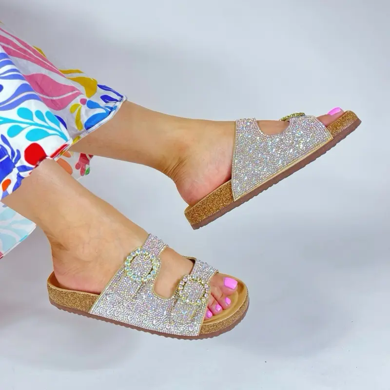 Berk-68 Casual Sandals Champagne Rhinestones by Forever Link - Footwear Shoe Women Walking Shoes