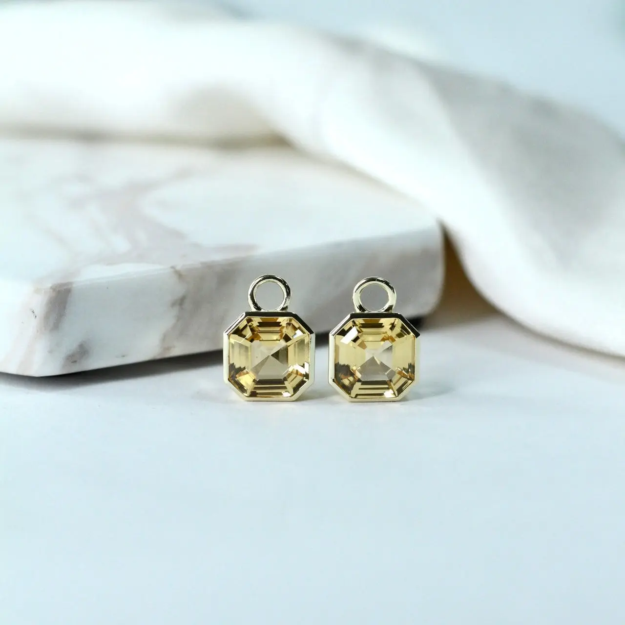 Asscher Hoop Charms in Champagne CZ