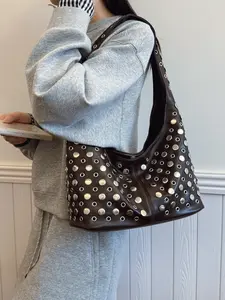 Trendy Versatile Women's Shoulder Bag, Fashionable Nail Stud Handbag, Casual Daily Large Capacity Clutch, Casual Trendy Purse, Stylish and Practical