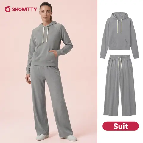 SHOWITTY Women’s 2 Piece Sweatsuit – Cozy Hoodie & Wide Leg Lounge Pants, Fall Loungewear Outfit