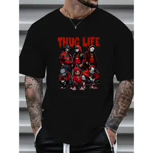 Men'S Plus Size 3D Digital Print T-Shirt, Casual Crew Neck Top, 100% Polyester Knit Fabric, Slight Stretch, Regular Fit, Machine Washable - Perfect for Autumn & Winter