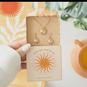 Gold Celestial Sun and Earring Set - Earrings with Sun Design, Includes Earring Box