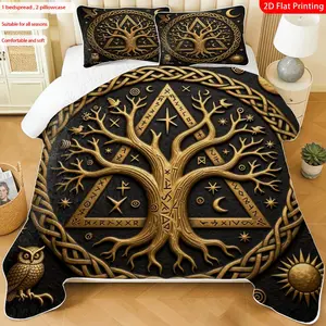3 pcs, 2D flat print Nordic Viking Yggdrasil Tree bed cover set, Norse mythology theme, multiple sizes available, bedding set, festive decorative bedding, ideal for bedroom decor(1 bedspread , 2 pillowcases)