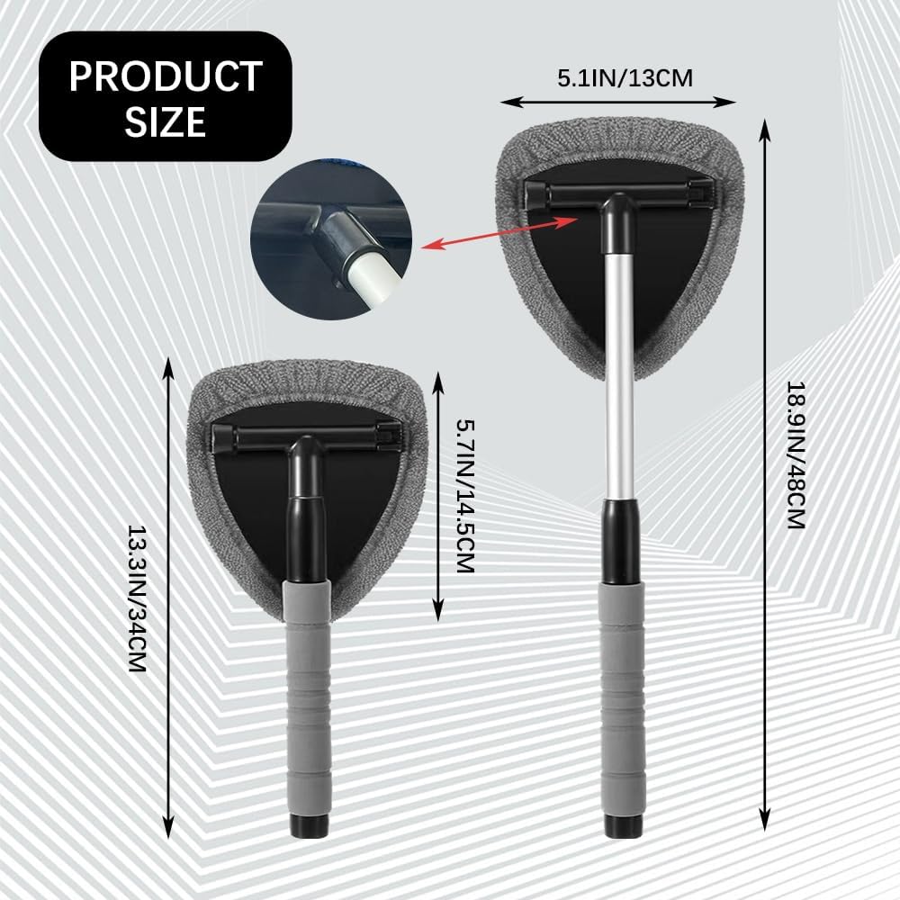 Windshield Cleaning Tool, Car Interior Window Cleaning Kit with Extendable Handle & 3Microfiber Pads, Auto Inside Glass Wiper Kit for Car & Home Windows