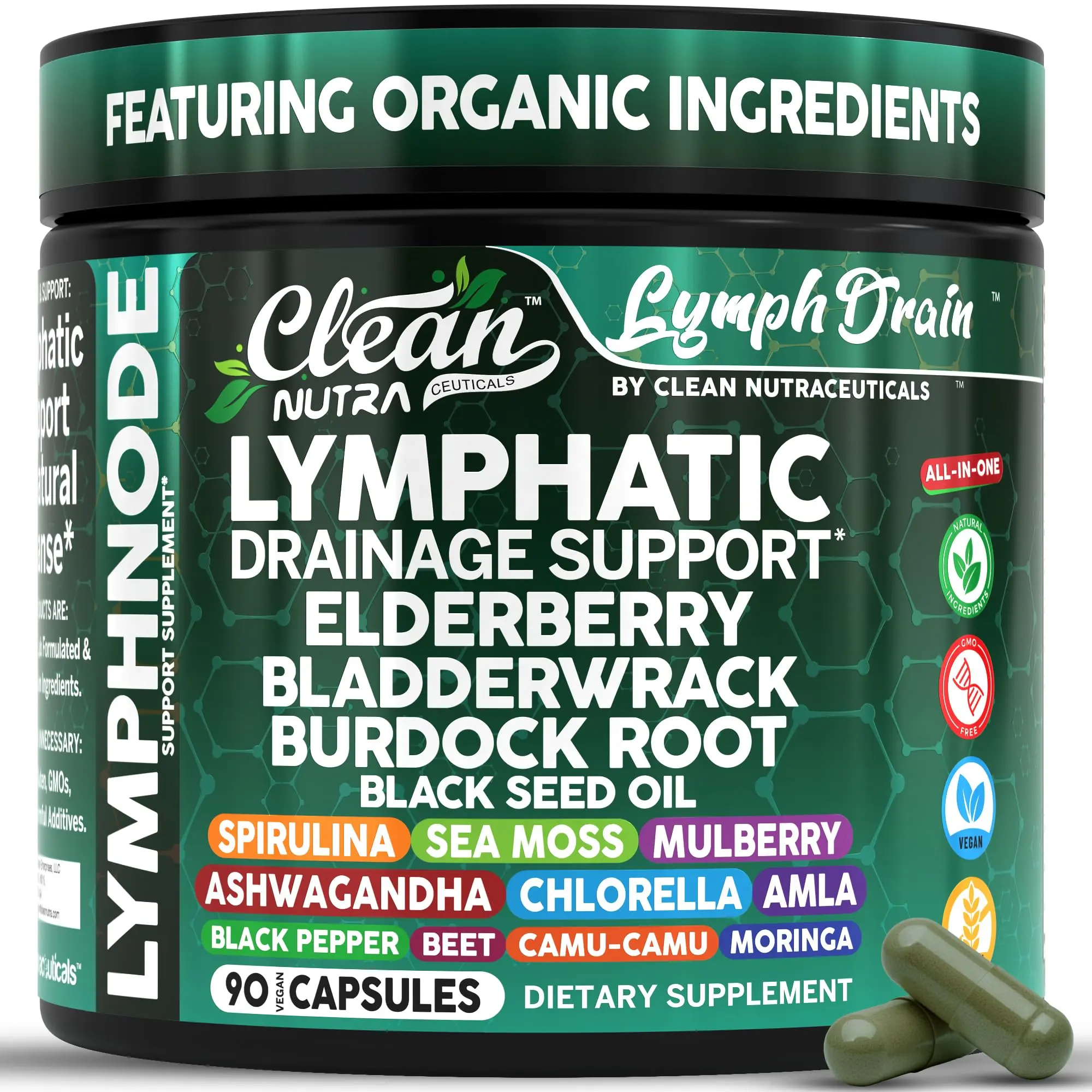 Clean Nutra Elderberry, Bladderwrack, Burdock Root, Sea Moss, Chlorella & More for Lymphatic Support & Detox Capsules – Lymph Drain Clean Nutra Elderberry, Bladderwrack, Burdock Root, Sea Moss, Chlorella & More for Lymphatic Support & Detox Capsules – Lymph Drain