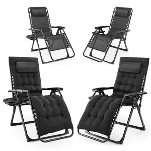 Zero Gravity Recliner Camping Patio Lounge Chair Folding Portable with Cup Holder Trays Removable Cushion For Outdoor Garden