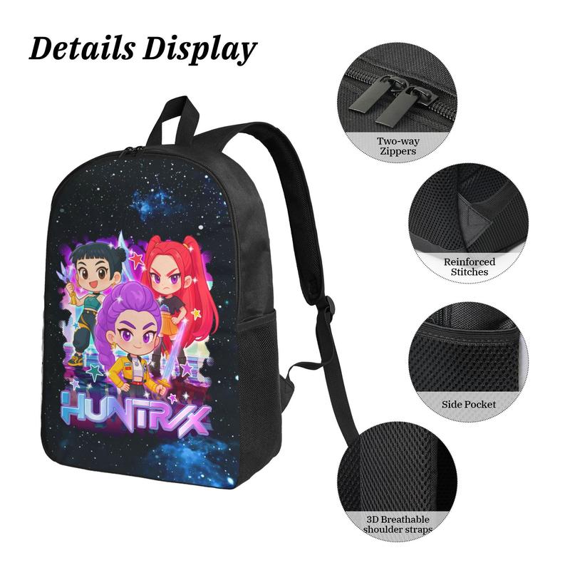 3PCS Functional K-POP Demon Hunters Backpack Set - Black Large Capacity Laptop Schoolbag + Portable Lunch Bag + Pencil Case, Fashionable Bag for Teens Men Women, Perfect for Daily Use & Gift Giving