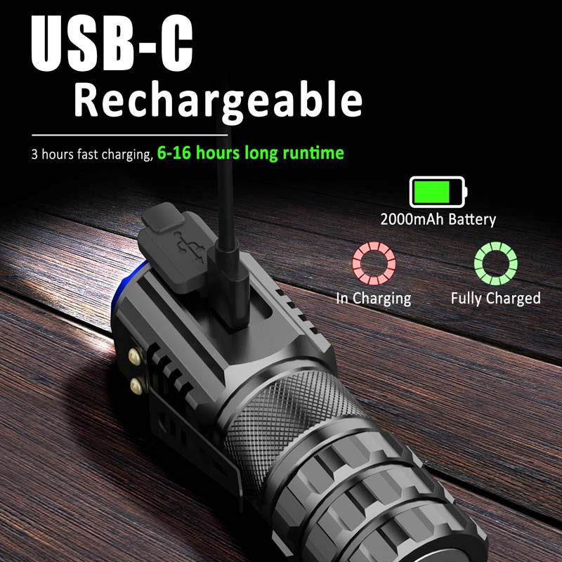 XTAUTO 1-Pack Portable LED Mini Flashlight, Rechargeable EDC Small Pocket Flashlight 6 Lighting Modes w/Magnet Clip Waterproof for Camping Hiking Night Walking Running Outdoor Emergency