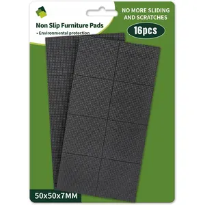 Non Slip Furniture Pads 16 count 2'' Square - Anti Slip Furniture Pads - Self Adhesive Rubber  Furniture  - Chair  Floor Protectors - Keep Furniture in Place