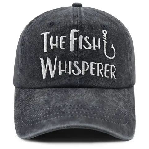 The Fish Whisperer Funny Fisherman Cool Cotton Baseball Cap - Cool Hats, 55-60 cm Adjustable Size, 6 Panel Structure, 6 Embroidered Eyelets, Fish Hook Motif, Moisture-Wicking Band, Men's Adults' Accessories, Birthday/Anniversary Gifts for Dad/Son