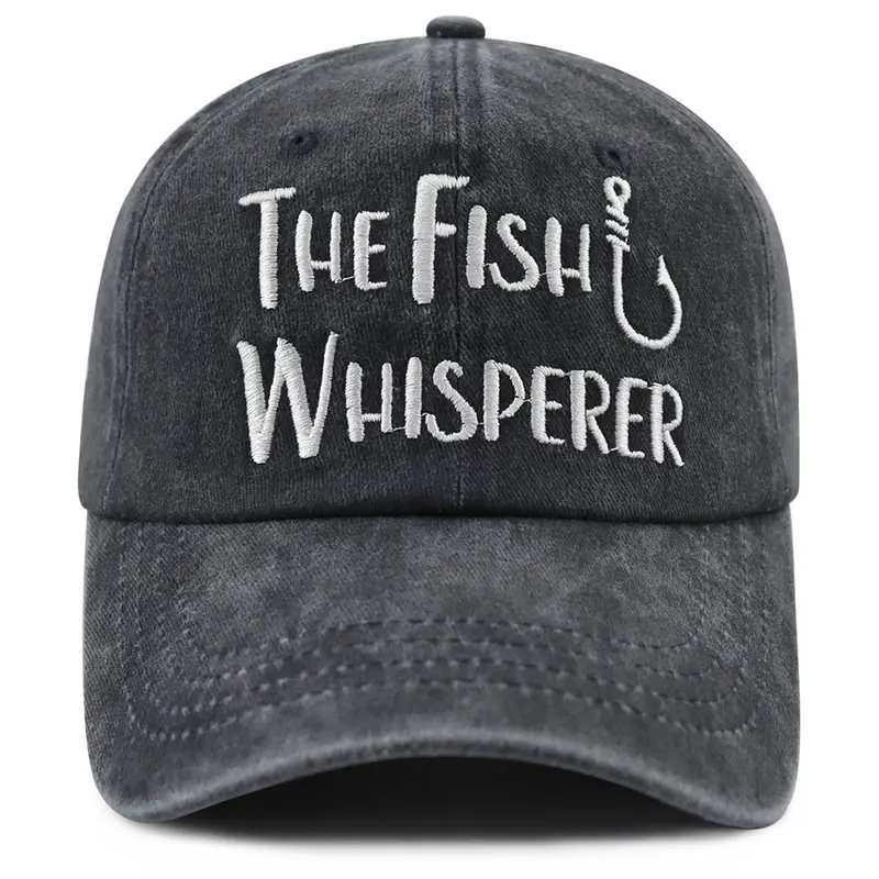 The Fish Whisperer Funny Fisherman Cool Cotton Baseball Cap - Cool Hats, 55-60 cm Adjustable Size, 6 Panel Structure, 6 Embroidered Eyelets, Fish Hook Motif, Moisture-Wicking Band, Men's Adults' Accessories, Birthday/Anniversary Gifts for Dad/Son