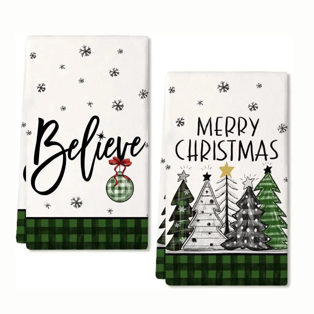 2counts Christmas Tree Towels, Decorative Towels, Perfect Holiday Kitchen Decor & New Home Bathroom Gift, Christmas Party Decoration