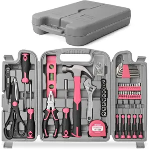 54 Piece Pink Household Tool Box Set - Alloy and Plastic, Allen Keys,Screwdrivers, Pliers, General Household Repair Kit,Combination Set