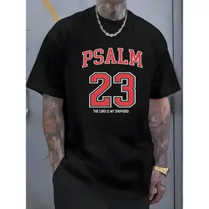 1 men's 100% cotton T-shirt with the words'PSALM 23 THE LORD IS MY SHEPHERD 'printedon it. Classic style, short sleeved black and whitecolor scheme simple and atmospheric. Casual Breathable Menswear Top Relaxed Fit TshirtFashion 	 Unisex T-shirts M-5XL