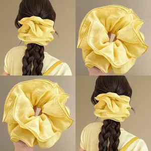 8Pcs Coquette Ruffle Scrunchies, Soft Chiffon Hair Ties, Cute Vintage Hair Accessories Set Large Ruffle Chiffon Scrunchies, Soft Hair Ties for Women