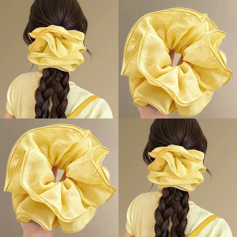 8Pcs Coquette Ruffle Scrunchies, Soft Chiffon Hair Ties, Cute Vintage Hair Accessories Set Large Ruffle Chiffon Scrunchies, Soft Hair Ties for Women