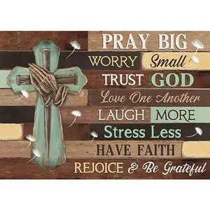 1PCS Pray Big Worry Small Trust God Diamond Painting Religious Cross Art for Home Decor Christian Wall