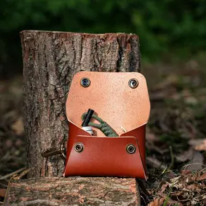 Handmade Leather Firestarter Pouch, Vintage Brass Buckle, Durable and Stylish, Ideal for Camping and Daily Use, Perfect for Small Items