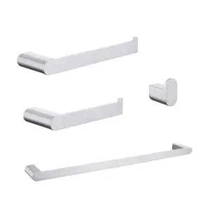 Brushed Nickel Bathroom Set - Robe Hook, Towel Rail, TP Holder