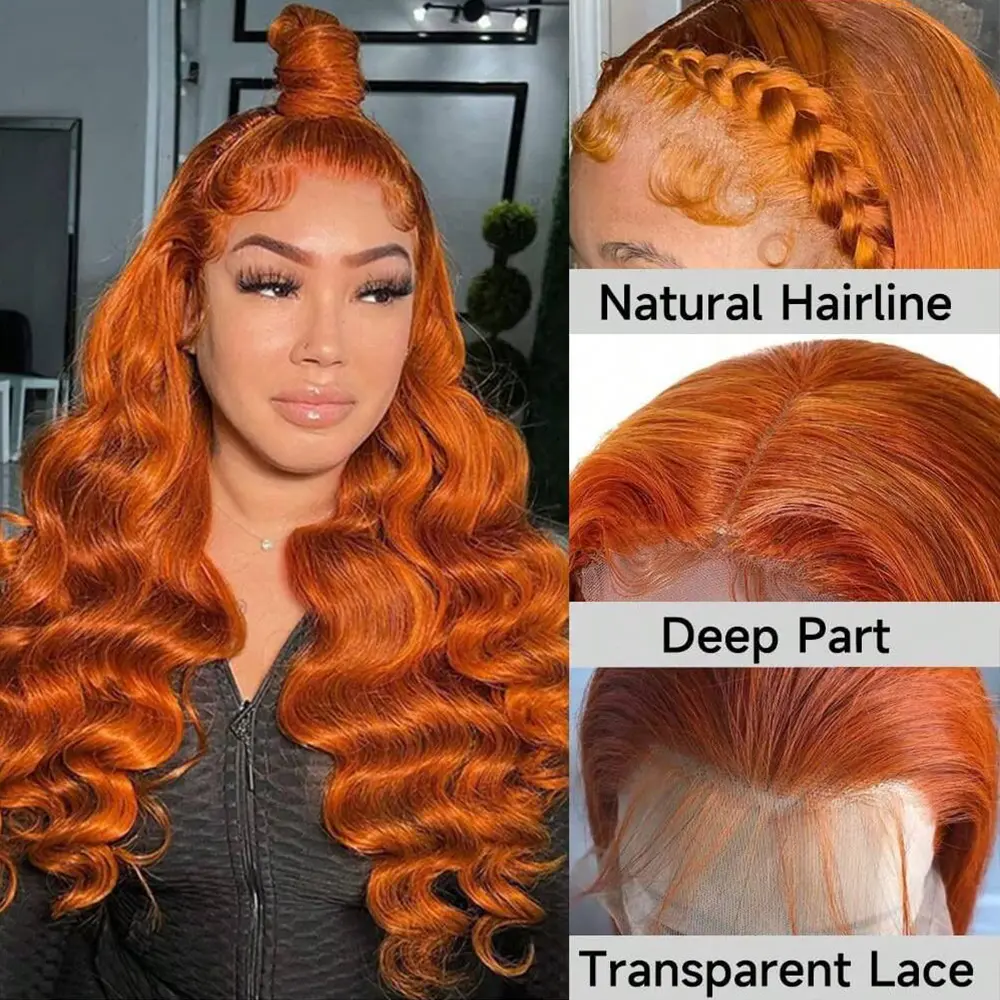 Ginger 13x6 Lace Front Wigs Human Hair Orange 30 Inch Pre-plucked with baby hair, 13x6 free-part. 180 density, ginger/orange. vibrant color,Ideal for Work, party, campus, daily