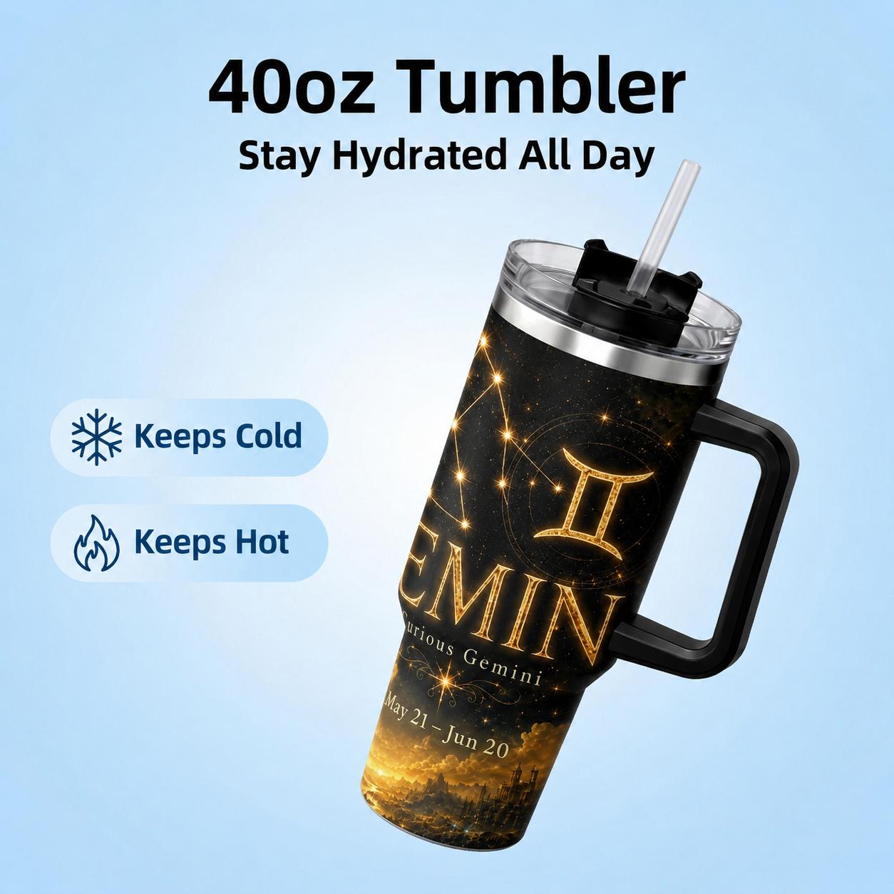 GuLuBoo 12 Constellations 40oz Stainless Steel Vacuum Flask - Leak Resistant Tumbler, Portable Drinkware Tumbler, Water Bottles for Adults, Modern Heat & Anti-Scalding Insulated, with Straw & Handle, Ideal for Gym & Office, Art Lover Gift