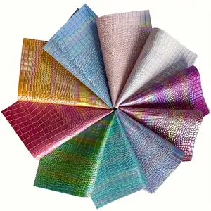 10-Piece Rainbow Alligator Pattern Faux Leather Set 8”x12” & 12”x54” Rolls | Very suitable for DIY handmade crafts, earrings, hair bows, keychains, small bags, purses and decorations | In stock at US overseas warehouse