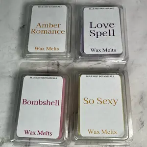 Blue Mist Botanicals Luxury 4-pack Wax Melts - Amber Romance, Love Spell, Bombshell, So Sexy - Premium Aromatherapy Scented Candles