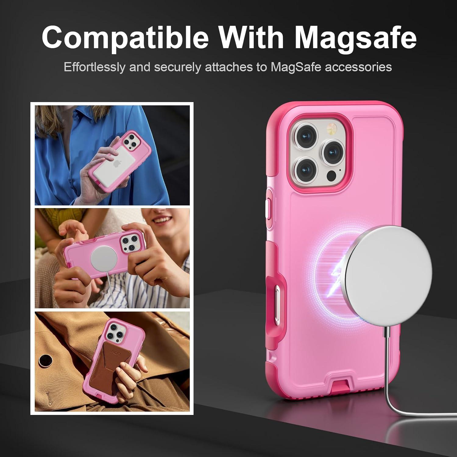 Dual-Layer Durable Phone Case for iPhone 16 Pro Max, 15, 14, 13 - Magnetic Wireless Charging Compatible, Heavy-Duty Shockproof Anti-Drop Automatic Phone Accessories
