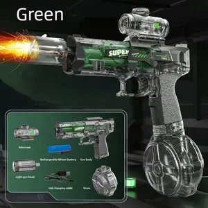 LED Automatic Water Gun with Built-in Rechargeable Lithium Battery Cells & LED Lights, Green Available, Outdoor Summer Toy for Kids, Holiday Gift (Yes, Pool & Water Play Compatible)