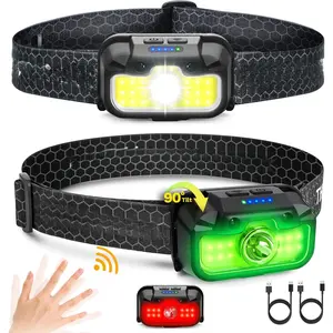 2 Pack Headlamp Rechargeable, 1300 Lumen Lightweight Bright with White Green Red Headlamp Flashlight, Waterproof Head Lamp,14 Modes for Outdoor Camping Running Cycling