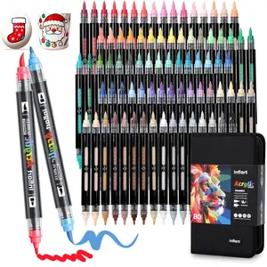Dual Tip Acrylic Paint Markers Automatic Ink Control Acrylic Paint Pens, Acrylic Painting Pen, Fine & Brush Tip Acrylic Markers Set for Christmas Decorations, Glass, Stone, Wood, DIY & Art Supplies
