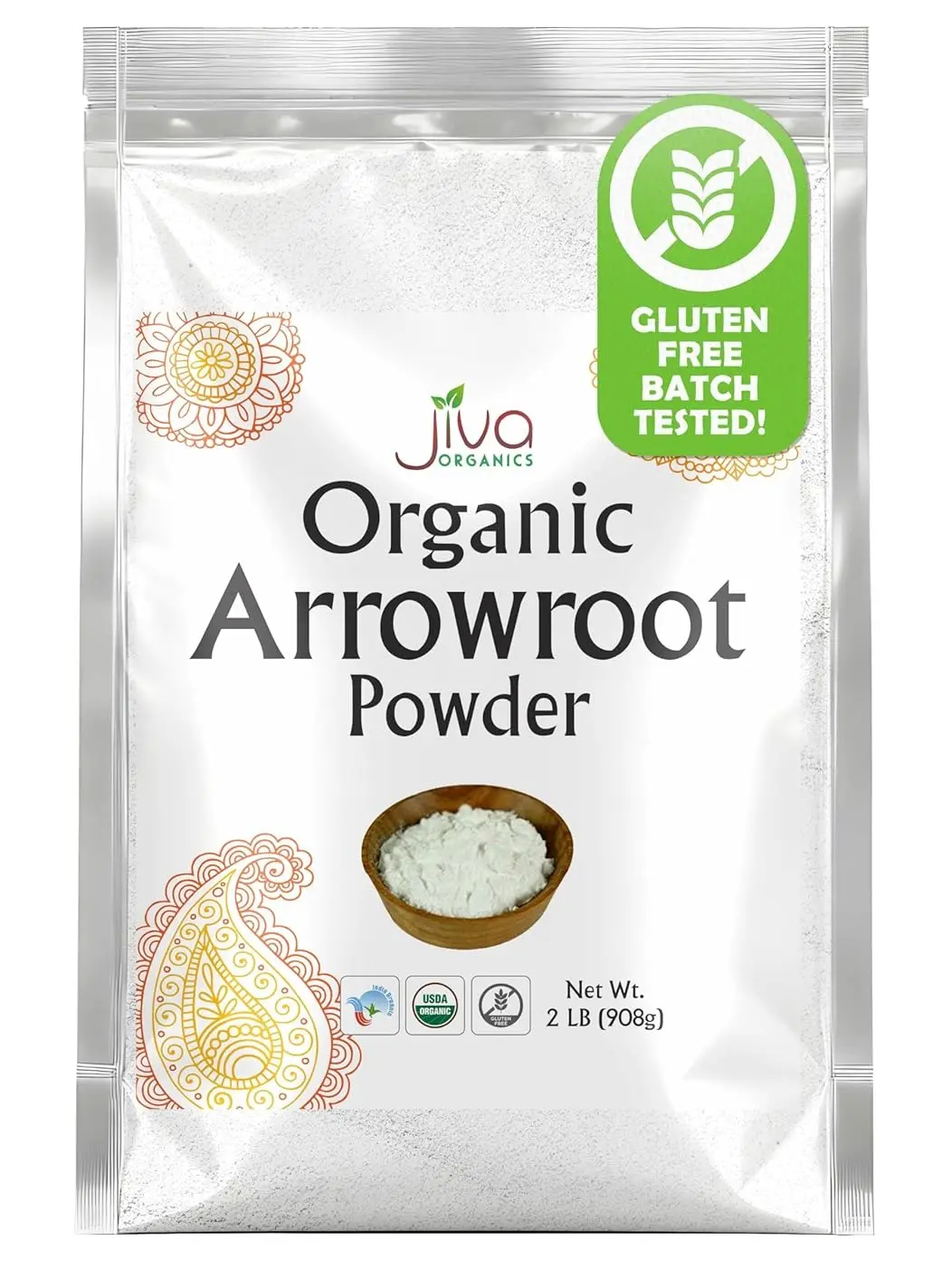Jiva Organics Organic Arrowroot Flour (Powder) 2 Pound Bag - Raw, Non-GMO, Gluten Free