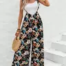Women's All Over Floral Print Tie Shoulder Sleeveless Bohemian Overalls Jumpsuit without Inner Top, Elegant Boho Fashion Casual Comfy Jumpsuit for Daily Outdoor Wear, Women's Clothes for Summer, High Waisted Jumpsuits, Tropical Print Jumpsuit