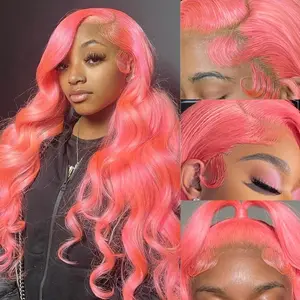 Light Pink Human Hair 13*6 Body Wave Lace Front Wigs HD Transparent Lace Pre Plucked Colored Beginner-Friendly No Shedding Effortless Fullness Fully Customizable Breathable Adjustable Soft Lightweight Suit For All Occasions