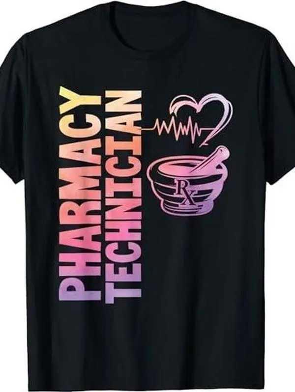Pharmacy Technician Pharmacist Heartbeat Mortar T-Shirt Fabric Casual Top