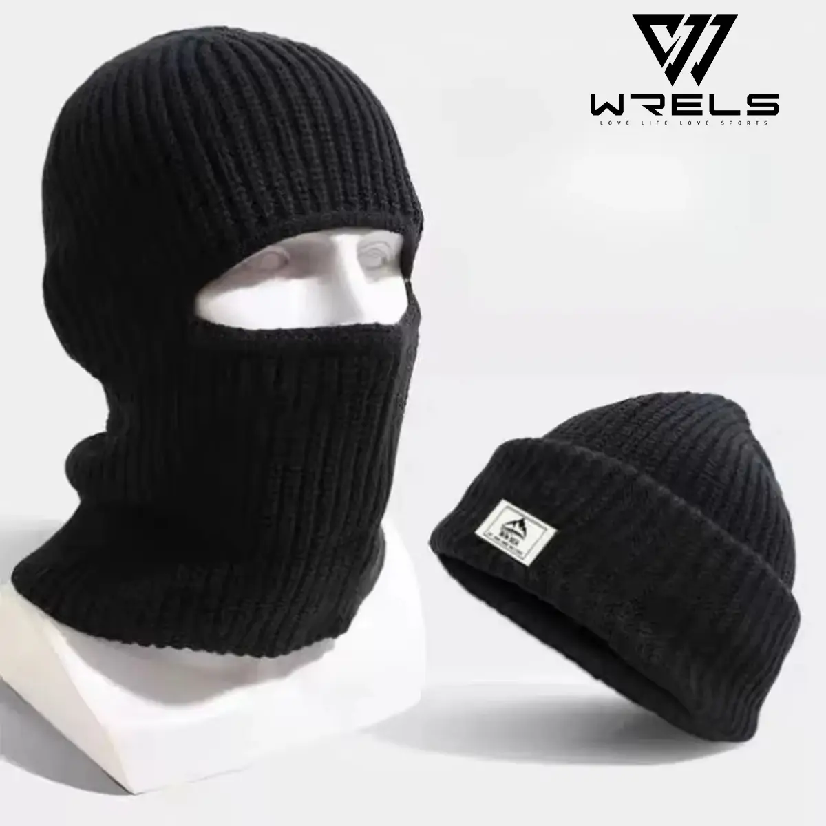 Wrel Windproof Thick Knit Beanie Balaclava Hat, Face Covering, Balaclava Headwear, Fashionable Warm Cap for Running Hiking Cycling Outdoor Sports Daily Wear, Protective Gear, Ski Mask