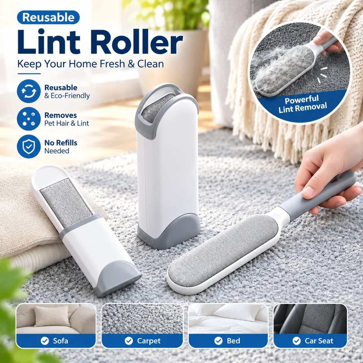 [NEW] Right-Handed Double-Sided Self-Cleaning Lint Remover Brushes (2-Pack Multi-Pack) - Pet Hair Cleaner, Universal Size, Fast Clothes Lift, Easy Cleanup, Rabbit Grooming Tool, Effective Loose Hair & Lint Removal, All Seasons Use