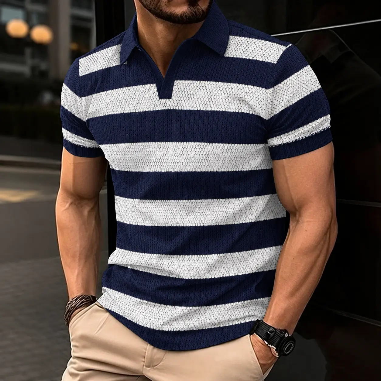 2026 Men's Knitwear Polo Shirt, Stylish Classic Striped Colorblock Slim-Fit Short-Sleeve Menswear, Business Casual for Work, Golf & Travel, Top, Basic, Buttons, Retro, Preppy, Shortsleeve, Chic