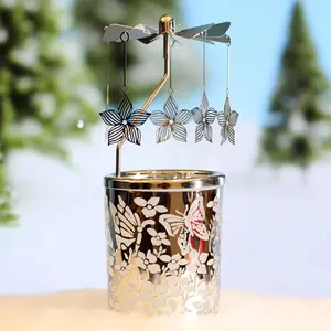 Rotating Candle Holders Spinning Tealight Holder Silver Golden Carousel Candleholders with Plated Owl Stars Flowers Decoration for Home, Gift for Wedding Mom Wife Bride Birthday