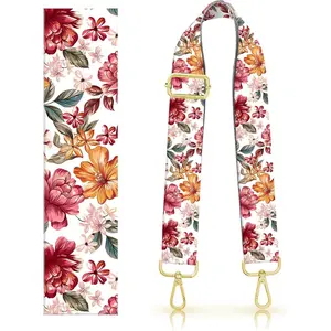 Purse Strap Replacement Belt Crossbody 1.5" Wide Golden Buckle Cute Shoulder Strap Durable Adjustable Guitar Straps for Canvas Bag Handbag Luxury Colorful Red Flowers